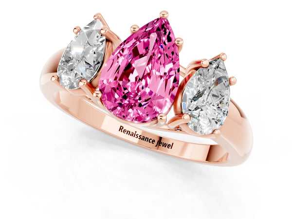 Rose gold Three-Stone Pear Cut Pink Sapphire Engagement Ring with Prong Setting