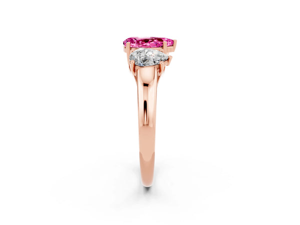 Rose gold Three-Stone Pear Cut Pink Sapphire Engagement Ring with Prong Setting