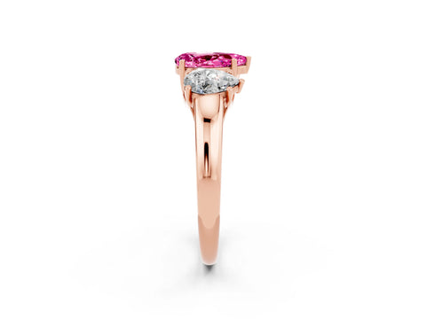 Rose gold Three-Stone Pear Cut Pink Sapphire Engagement Ring with Prong Setting_2