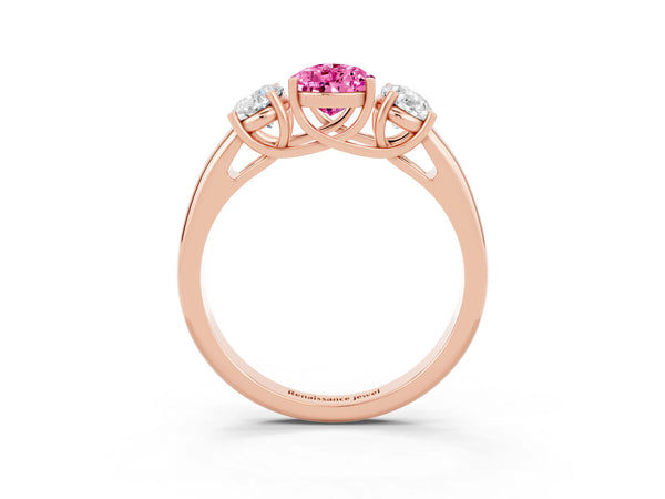 Rose gold Three-Stone Pear Cut Pink Sapphire Engagement Ring with Prong Setting