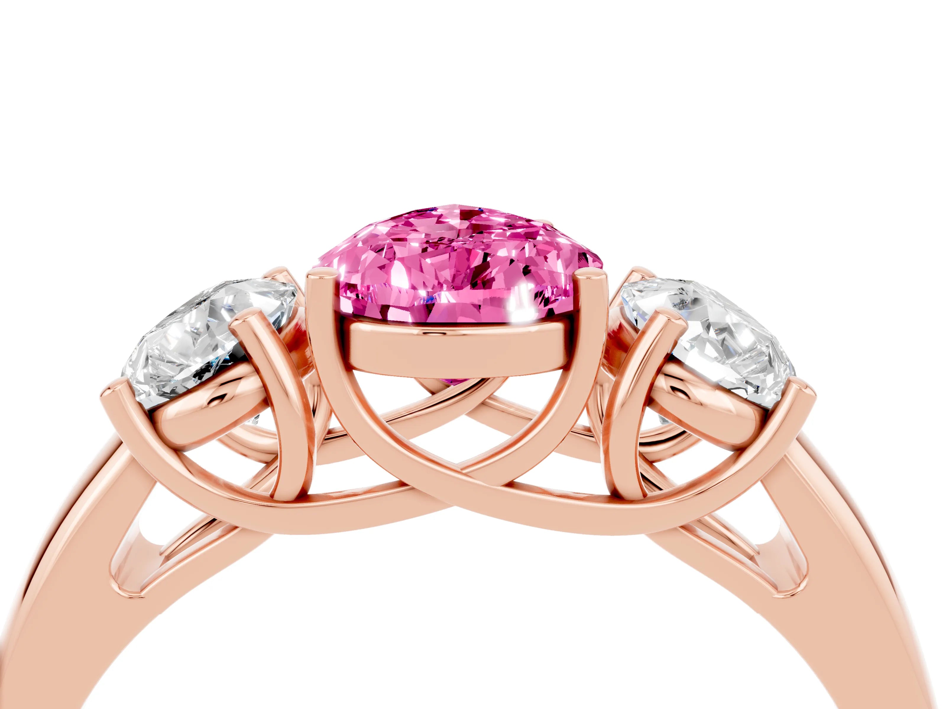 Rose gold Three-Stone Pear Cut Pink Sapphire Engagement Ring with Prong Setting_4