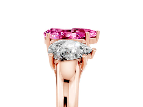 Rose gold Three-Stone Pear Cut Pink Sapphire Engagement Ring with Prong Setting_5
