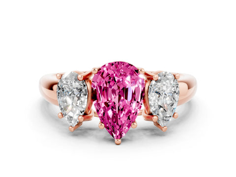 Rose gold Three-Stone Pear Cut Pink Sapphire Engagement Ring with Prong Setting