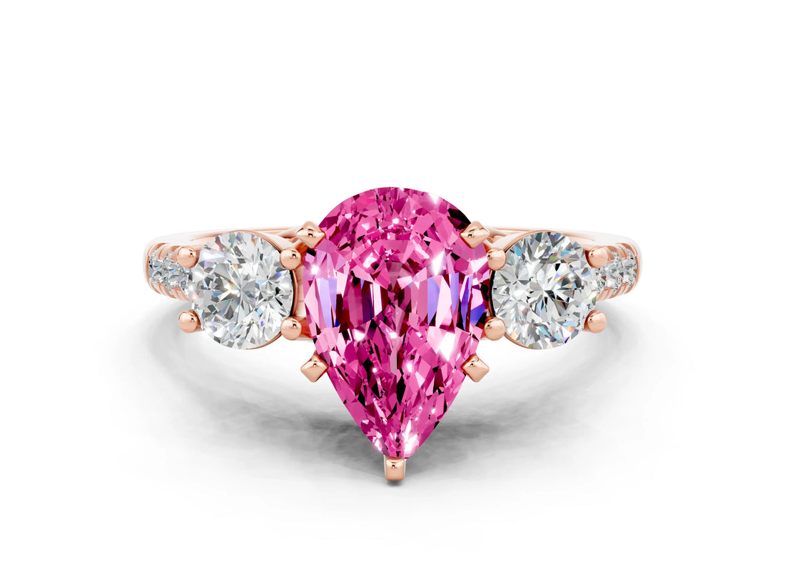 Rose gold Three-Stone Pear Cut Pink Sapphire Pavé Band with Four-Prong Setting_24