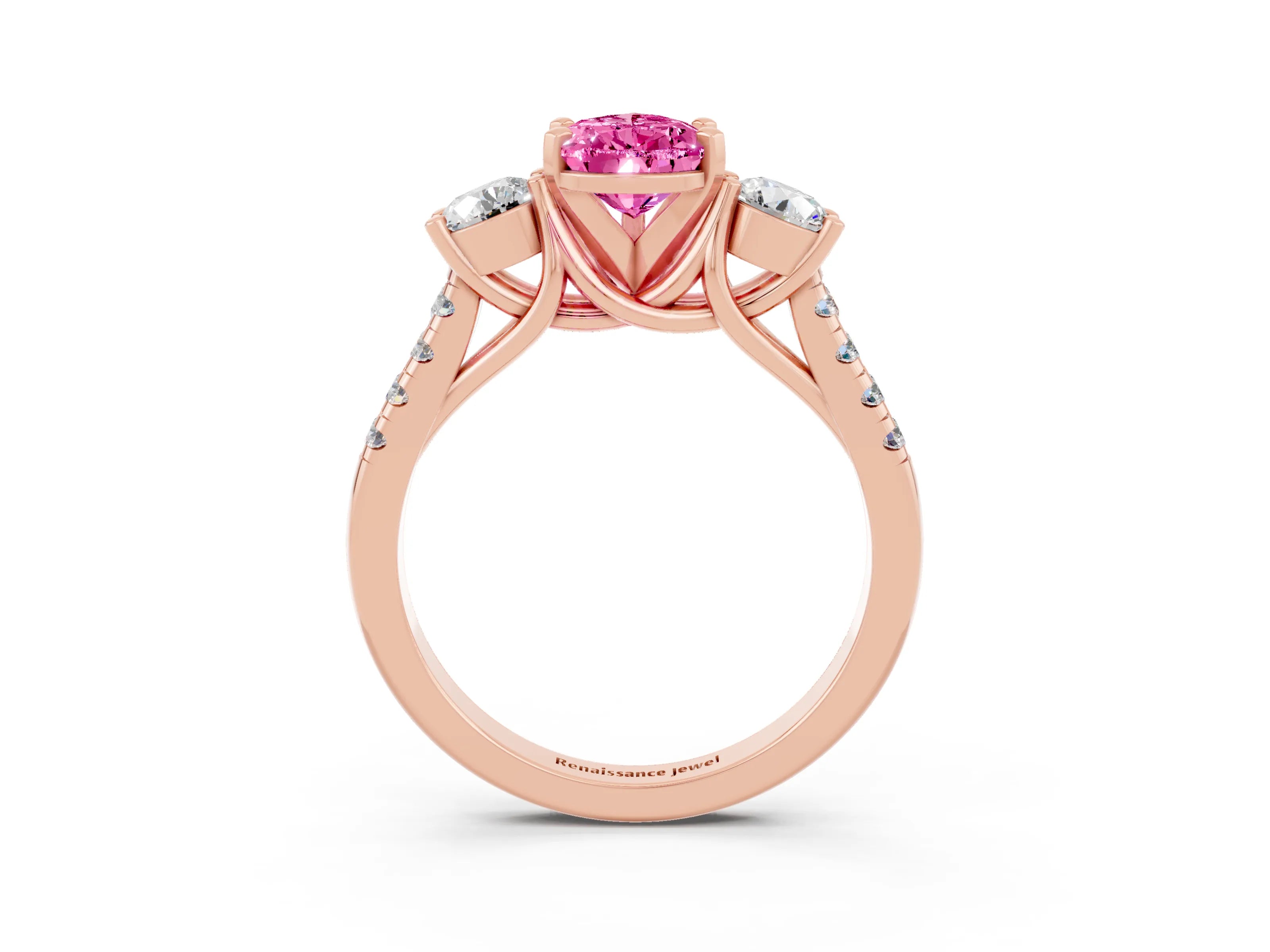 Rose gold Three-Stone Pear Cut Pink Sapphire Pavé Band with Four-Prong Setting_27
