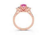 Rose gold Three-Stone Pear Cut Pink Sapphire Pavé Band with Four-Prong Setting_27
