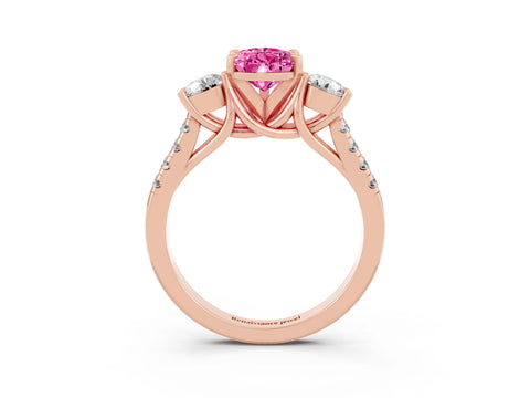 Rose gold Three-Stone Pear Cut Pink Sapphire Pavé Band with Four-Prong Setting_27