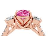 Rose gold Three-Stone Pear Cut Pink Sapphire Pavé Band with Four-Prong Setting_28