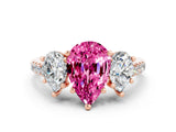 Rose gold Three-Stone Pear Cut Pink Sapphire Ring with Pavé Band and Prong Setting_36
