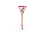 Rose gold Three-Stone Pear Cut Pink Sapphire Ring with Pavé Band and Prong Setting_38