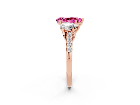 Rose gold Three-Stone Pear Cut Pink Sapphire Ring with Pavé Band and Prong Setting_38