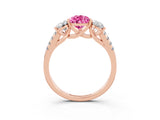 Rose gold Three-Stone Pear Cut Pink Sapphire Ring with Pavé Band and Prong Setting_39
