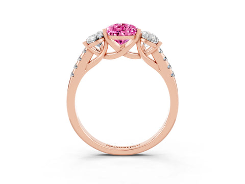 Rose gold Three-Stone Pear Cut Pink Sapphire Ring with Pavé Band and Prong Setting_39