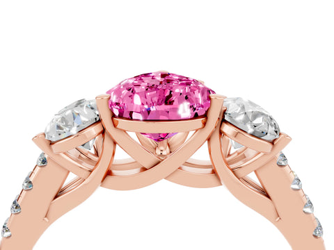Rose gold Three-Stone Pear Cut Pink Sapphire Ring with Pavé Band and Prong Setting_40