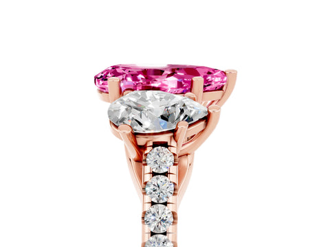 Rose gold Three-Stone Pear Cut Pink Sapphire Ring with Pavé Band and Prong Setting_41