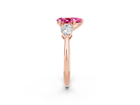 Rose gold Three-Stone Pear Cut Pink Sapphire Ring with Pear Side Stones and Four-Prong Setting_26