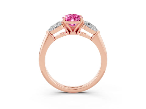 Rose gold Three-Stone Pear Cut Pink Sapphire Ring with Pear Side Stones and Four-Prong Setting_27