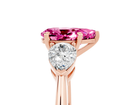 Rose gold Three-Stone Pear Cut Pink Sapphire Ring with Pear Side Stones and Four-Prong Setting_29