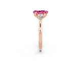 Rose gold Three-Stone Pear Cut Pink Sapphire Ring with Pear  Side Stones in Four-Prong Setting_14