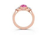 Rose gold Three-Stone Pear Cut Pink Sapphire Ring with Pear  Side Stones in Four-Prong Setting_15