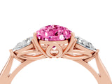Rose gold Three-Stone Pear Cut Pink Sapphire Ring with Pear  Side Stones in Four-Prong Setting_16