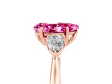 Rose gold Three-Stone Pear Cut Pink Sapphire Ring with Pear  Side Stones in Four-Prong Setting_17