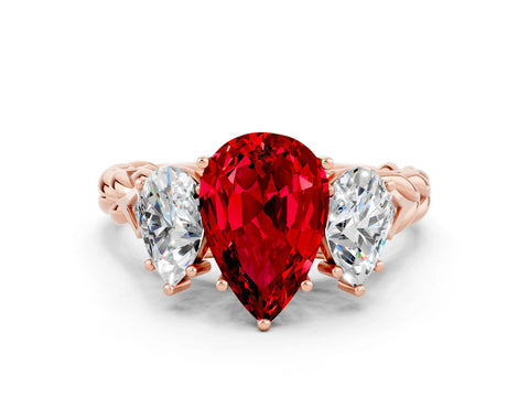 Rose gold Three-Stone Pear Cut Ruby Braided Band Ring with Four-Prong Setting_12
