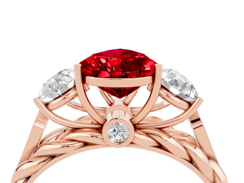 Rose gold Three-Stone Pear Cut Ruby Braided Band Ring with Four-Prong Setting_16