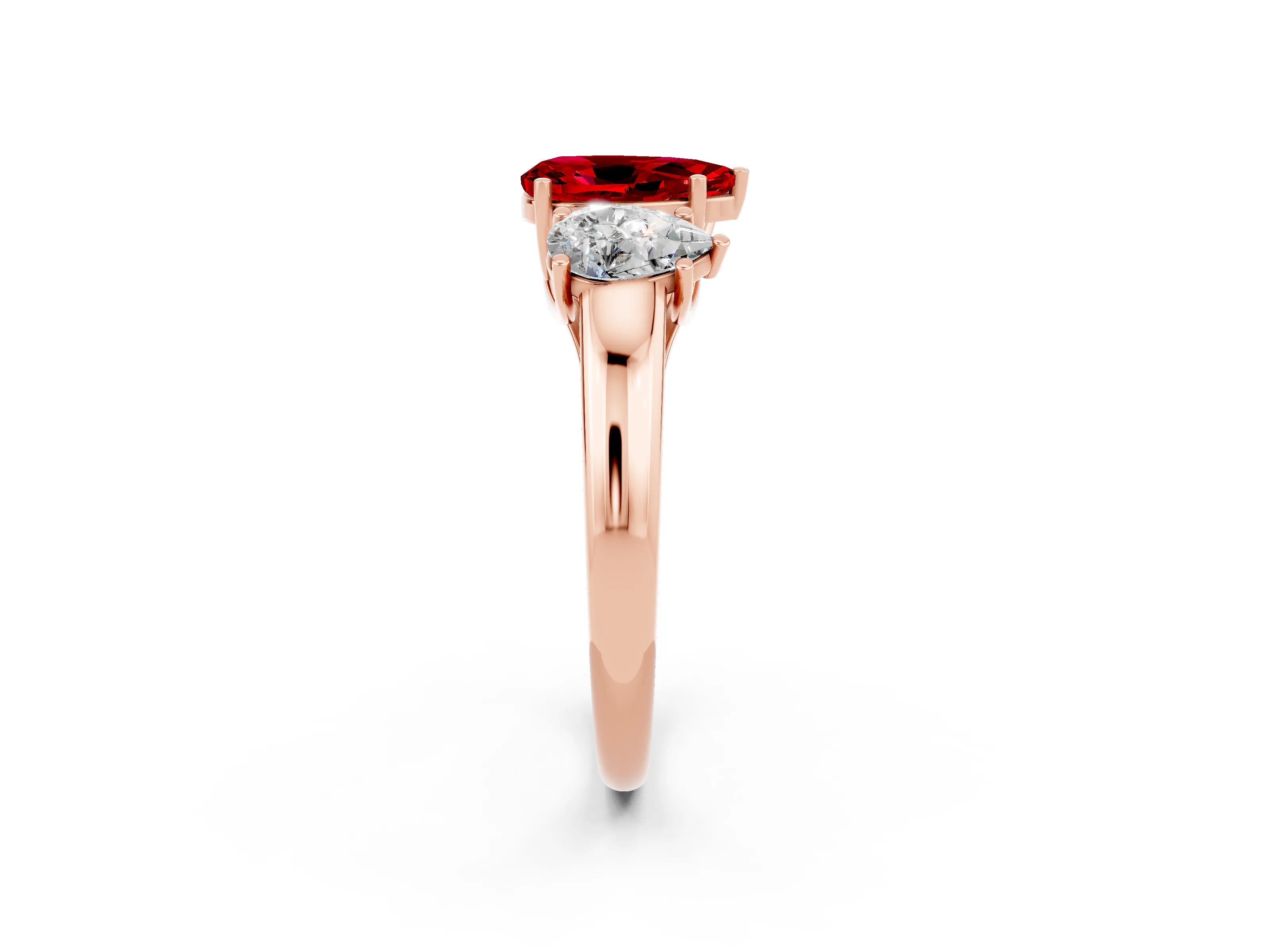 Rose gold Three-Stone Pear Cut Ruby Engagement Ring with Prong Setting_2
