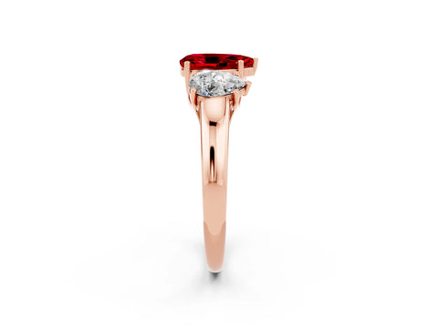 Rose gold Three-Stone Pear Cut Ruby Engagement Ring with Prong Setting_2