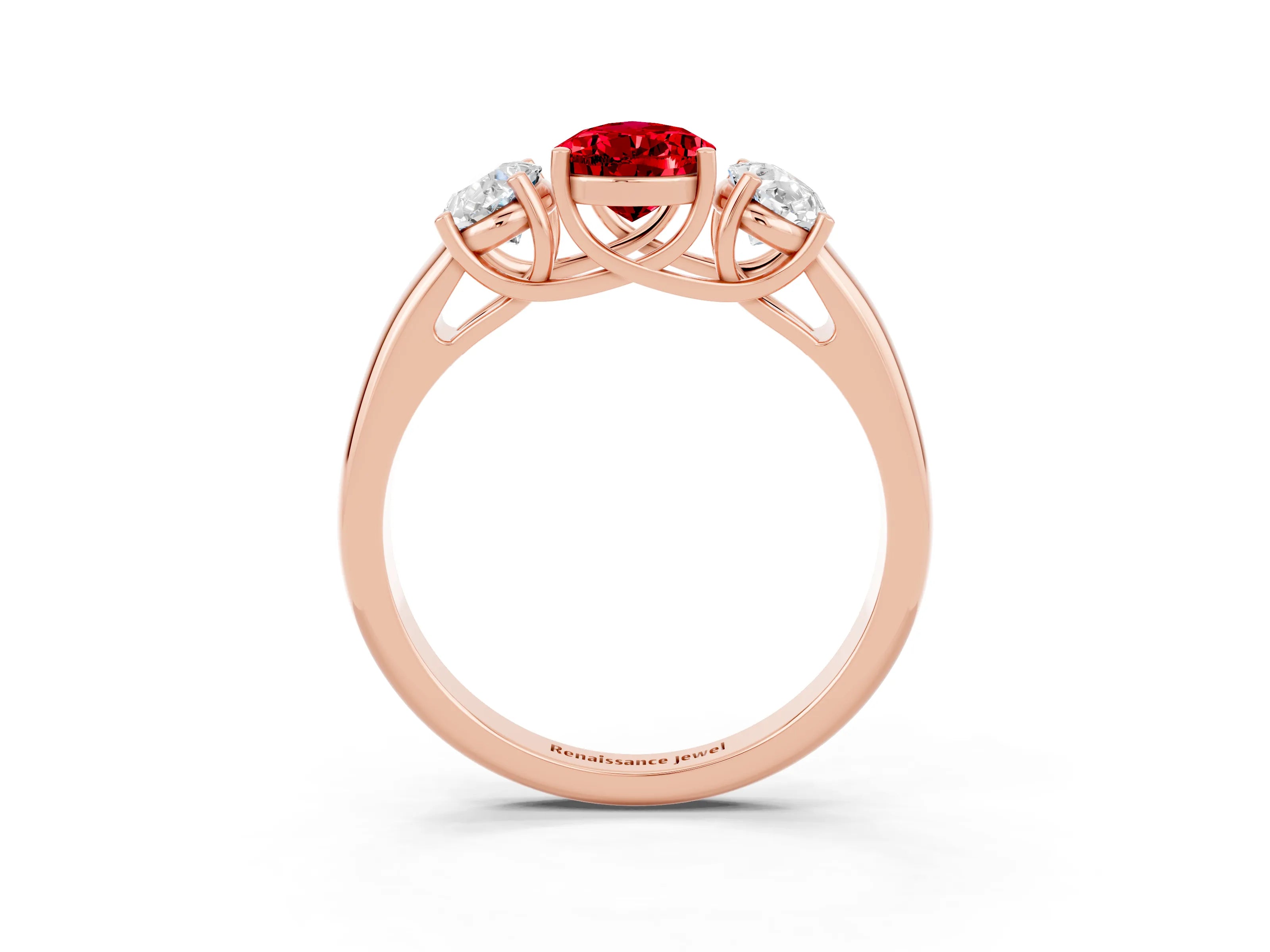 Rose gold Three-Stone Pear Cut Ruby Engagement Ring with Prong Setting_3