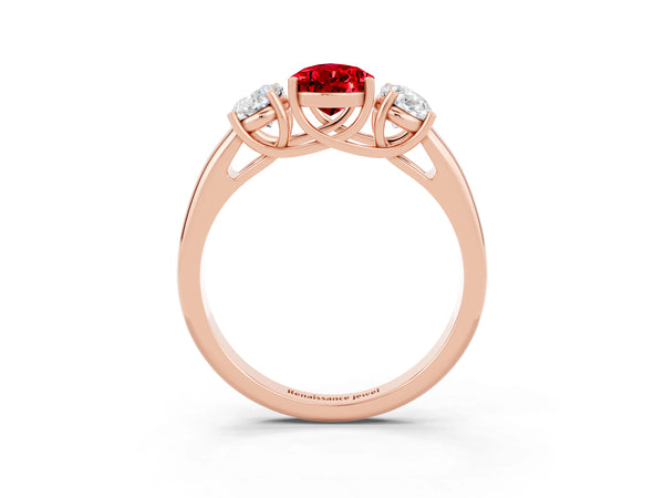 Rose gold Three-Stone Pear Cut Ruby Engagement Ring with Prong Setting