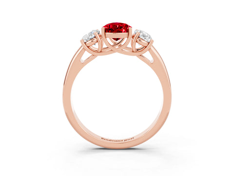 Rose gold Three-Stone Pear Cut Ruby Engagement Ring with Prong Setting_3