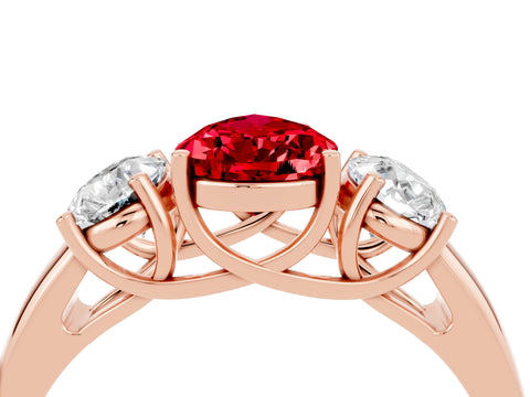 Rose gold Three-Stone Pear Cut Ruby Engagement Ring with Prong Setting_4