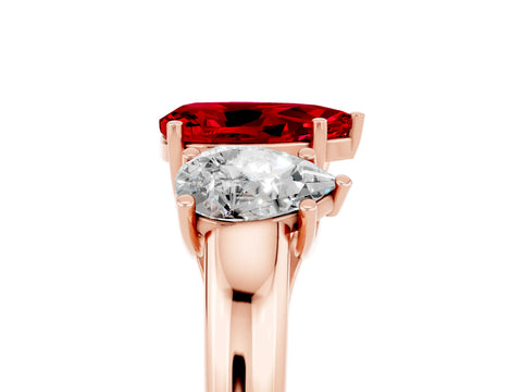 Rose gold Three-Stone Pear Cut Ruby Engagement Ring with Prong Setting_5