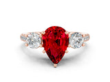 Rose gold Three-Stone Pear Cut Ruby Pavé Band with Four-Prong Setting