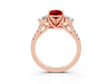 Rose gold Three-Stone Pear Cut Ruby Pavé Band with Four-Prong Setting_3