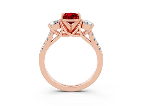 Rose gold Three-Stone Pear Cut Ruby Pavé Band with Four-Prong Setting_3
