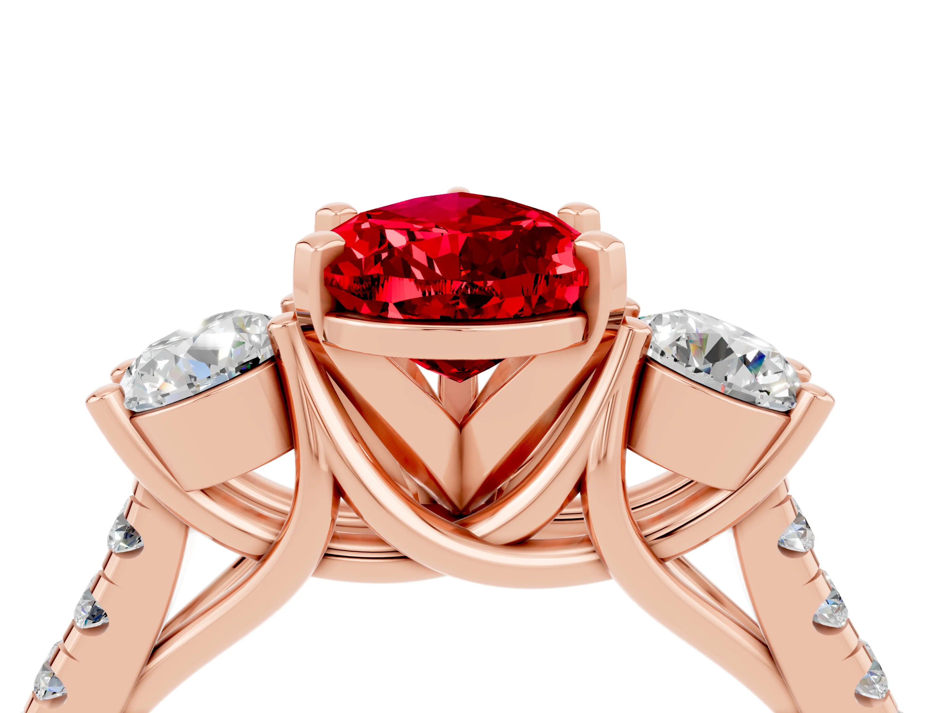 Rose gold Three-Stone Pear Cut Ruby Pavé Band with Four-Prong Setting_4