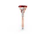 Rose gold Three-Stone Pear Cut Ruby Ring with Pavé Band and Prong Setting_14