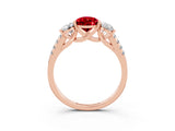 Rose gold Three-Stone Pear Cut Ruby Ring with Pavé Band and Prong Setting_15