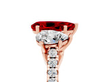 Rose gold Three-Stone Pear Cut Ruby Ring with Pavé Band and Prong Setting_17