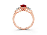 Rose gold Three-Stone Pear Cut Ruby Ring with Pear Side Stones and Four-Prong Setting_3