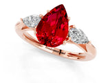 Rose gold Three-Stone Pear Cut Ruby Ring with Pear  Side Stones in Four-Prong Setting_13