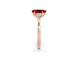 Rose gold Three-Stone Pear Cut Ruby Ring with Pear  Side Stones in Four-Prong Setting_14
