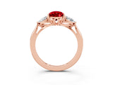 Rose gold Three-Stone Pear Cut Ruby Ring with Pear  Side Stones in Four-Prong Setting_15