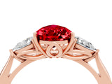 Rose gold Three-Stone Pear Cut Ruby Ring with Pear  Side Stones in Four-Prong Setting_16