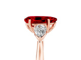 Rose gold Three-Stone Pear Cut Ruby Ring with Pear  Side Stones in Four-Prong Setting_17