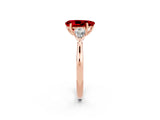 Rose gold Three-Stone Pear Cut Ruby Ring with Pear  Side Stones in Four-Prong Setting_38