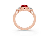 Rose gold Three-Stone Pear Cut Ruby Ring with Pear  Side Stones in Four-Prong Setting_39